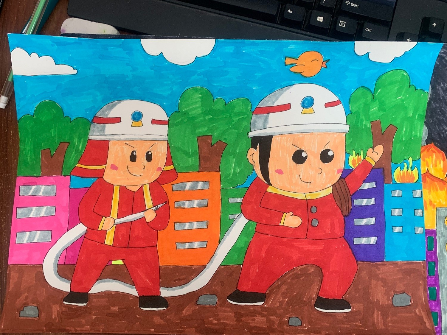 小小消防员简单儿童画,简笔画,动漫_大山谷图库